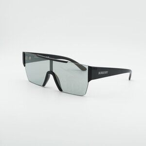 Burberry BE4291 3001/69 Sunglasses Black Shield Frame, Grey Silver Mirror Lenses